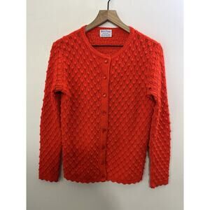 Vtg 70s British Vogue Wintuk Cardigan Sweater S Popcorn Knit Classic Psychedelic